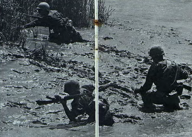 WarSansFronts's tweet photo. Soldiers of the US 9th Infantry Division struggle through the mud of the Mekong Delta, 1969. 
From the division's Octofoil Magazine, Jan-Mar Issue https://t.co/jcTntnjQma