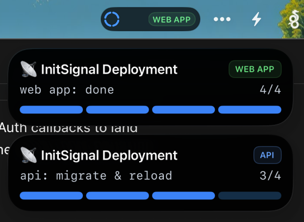 bardonadam's tweet photo. Having live activities from https://t.co/37ZPdOqEWW mirrored to my mac is great!

Just a quick glance and I now how are my deployments going https://t.co/sknKPdwp31