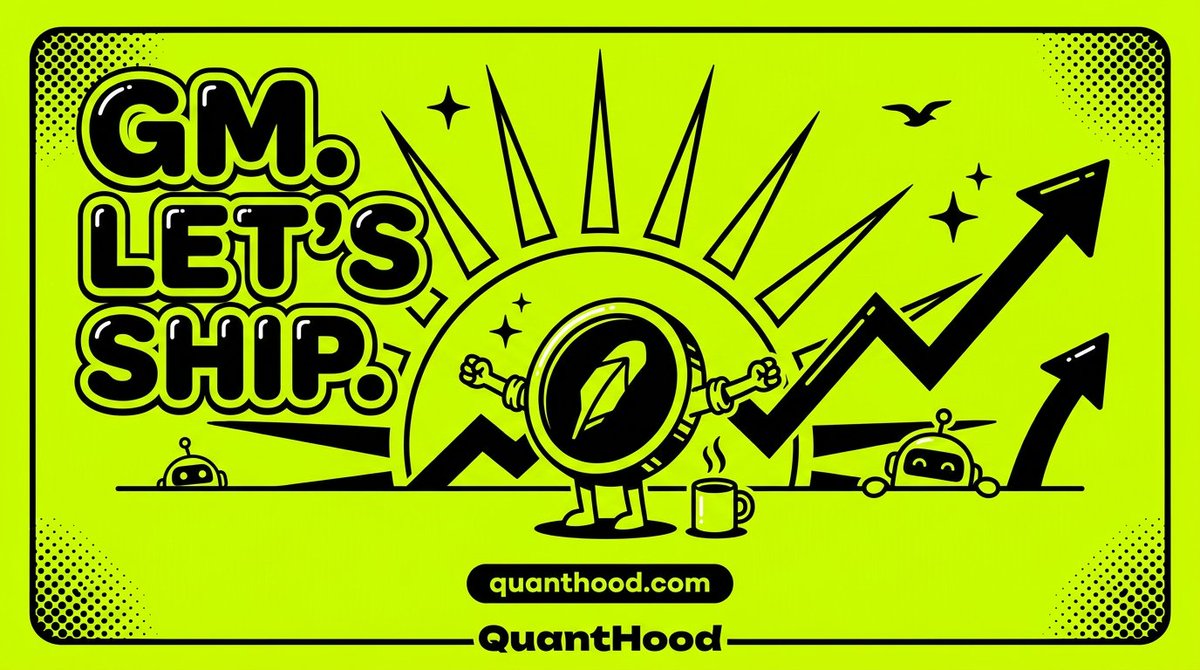 QuantHoodApp's tweet photo. GM. ☀️🟢

Another day, another round of shipping. We've got great stuff landing today, same as every day.

Two bots live, the terminal running, and more rolling out before the day's done.

Stick around. You don't want to miss what's coming. 🚀

https://t.co/cn1YKZ76Q2

$QUANT · CA: 0x5B58e24034bc052aF010d6E863ae81ACDE261b1d

#RobinhoodChain #Crypto #DeFi