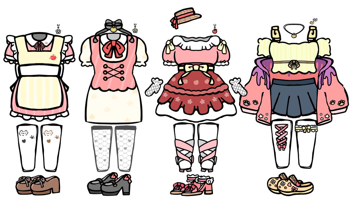 Fujirinng's tweet photo. お洋服のデザイン考えるの苦手なので練習にふじりんの夏服案を描いてみたφ( ՞. ̫.՞)
普段のダイナー系、量産型地雷系、ロリィタ系、ゆるふわ?系
⬇アンケートやってみた(o´罒`o)ﾖｶｯﾀﾗﾔｯﾃｹﾛｰ https://t.co/HGfA2CwUKj