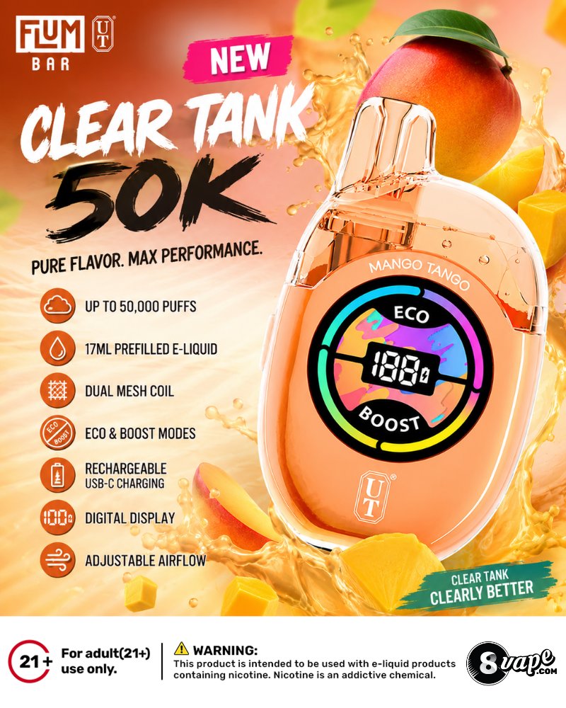 EightVape's tweet photo. Fresh drop! 🔥 Meet the Flum UT Bar Clear Tank 50K.
Designed for long-lasting performance with a clear tank, dual mesh coil, and a smart digital display—all packed into a sleek, rechargeable device.
Shop now 👉 https://t.co/hPb4kYxVDa
#EightVape #Flum #FlumUTBar #ClearTank50K https://t.co/1JvSHXscvb