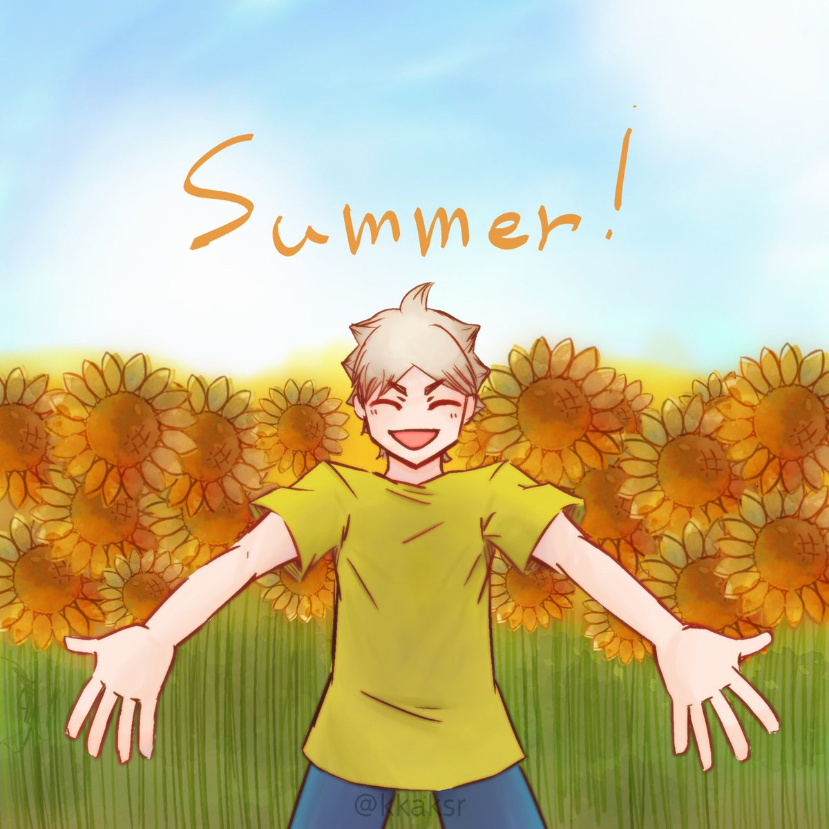 kkdkarata's tweet photo. 夏が似合う男だと思ってる。暑いね。ひまわりは素材とってきて楽した。 https://t.co/TDNVQS7lQy