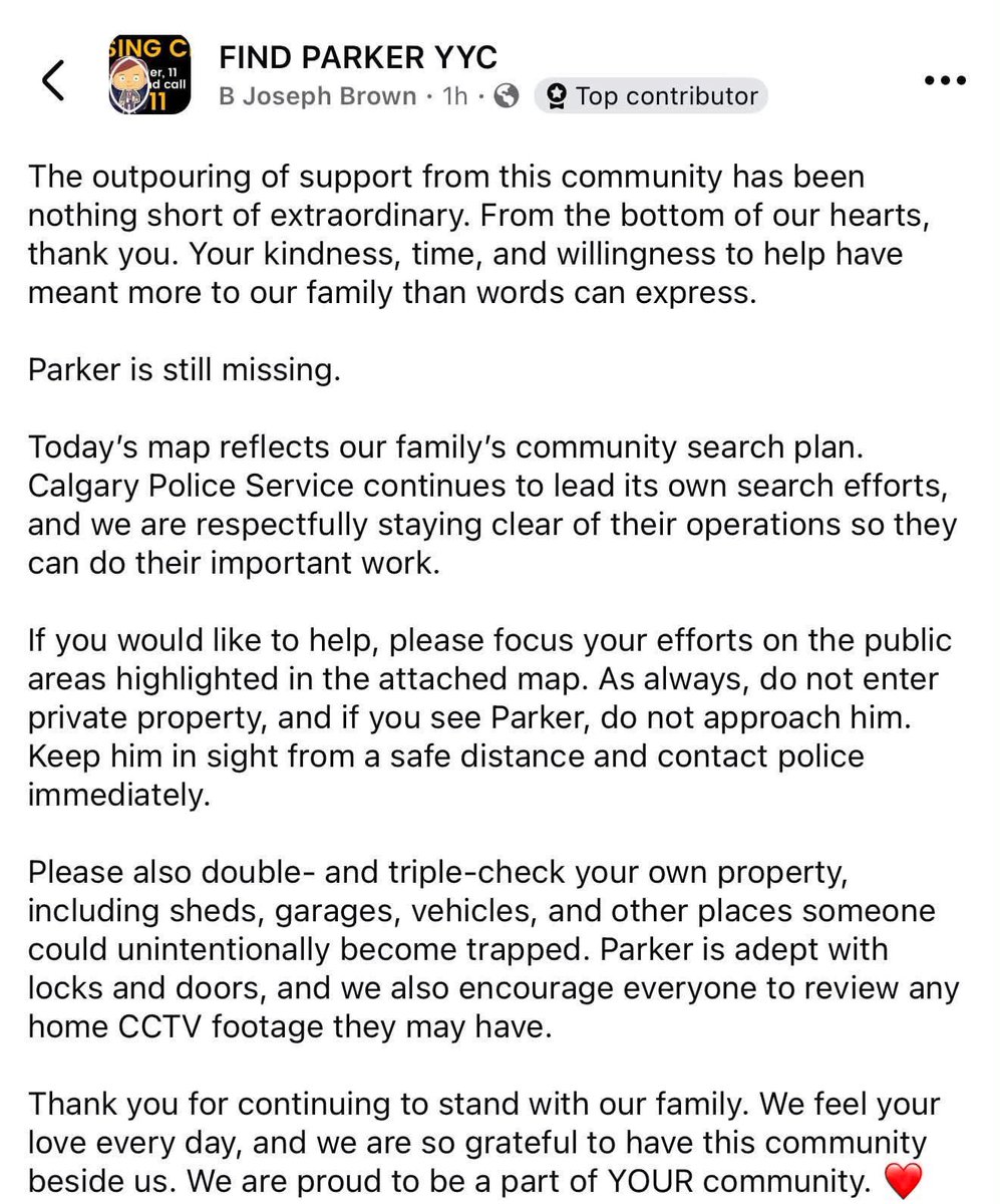 BornFree_isms's tweet photo. ▫️Calgary▫️

For Parker 🤍

CPS HAWCS has been flying over my area for 2 days-  much further south than where Parker was last seen 5 days ago

Drones,K-9, HAWCS, hundreds of CPS,CFD,Search &amp; Rescue, Volunteer S&amp;R, residents, friends &amp; family..

Please read
⤵️ https://t.co/5gVREGvu3m