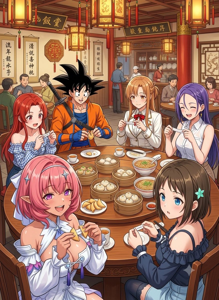 BrianJesusChav1's tweet photo. Día de la Galleta de la Fortuna (Fortune Cookie Day):
En el restaurante de comida china abriendo las Galletas de la Fortuna.
#AIArt #Anime #GalletasDeLaFortuna #DBS #SonGoku #EdensZero #SAO #Asuna #Mito #Ronye #Tiese #Isobel https://t.co/ApsfdvG2wm