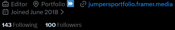 jumper_cut's tweet photo. 100 Followers! What a joyous day! 
Thank you very much, indeed! https://t.co/qmxZea68lO