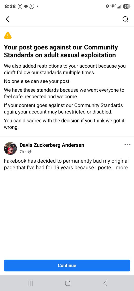 Krazydenator's tweet photo. This got my Facebook page of 19 years banned. I need help. I lost all the photos and images of my son and daughter growing up. @elonmusk this phone is considered "adult sexual exploitation" but we can all find thousands of images if children in graphic pics.... I report them and get told they are not violating FACEBOOK Standard. But Hunter is too much. Please share yall
