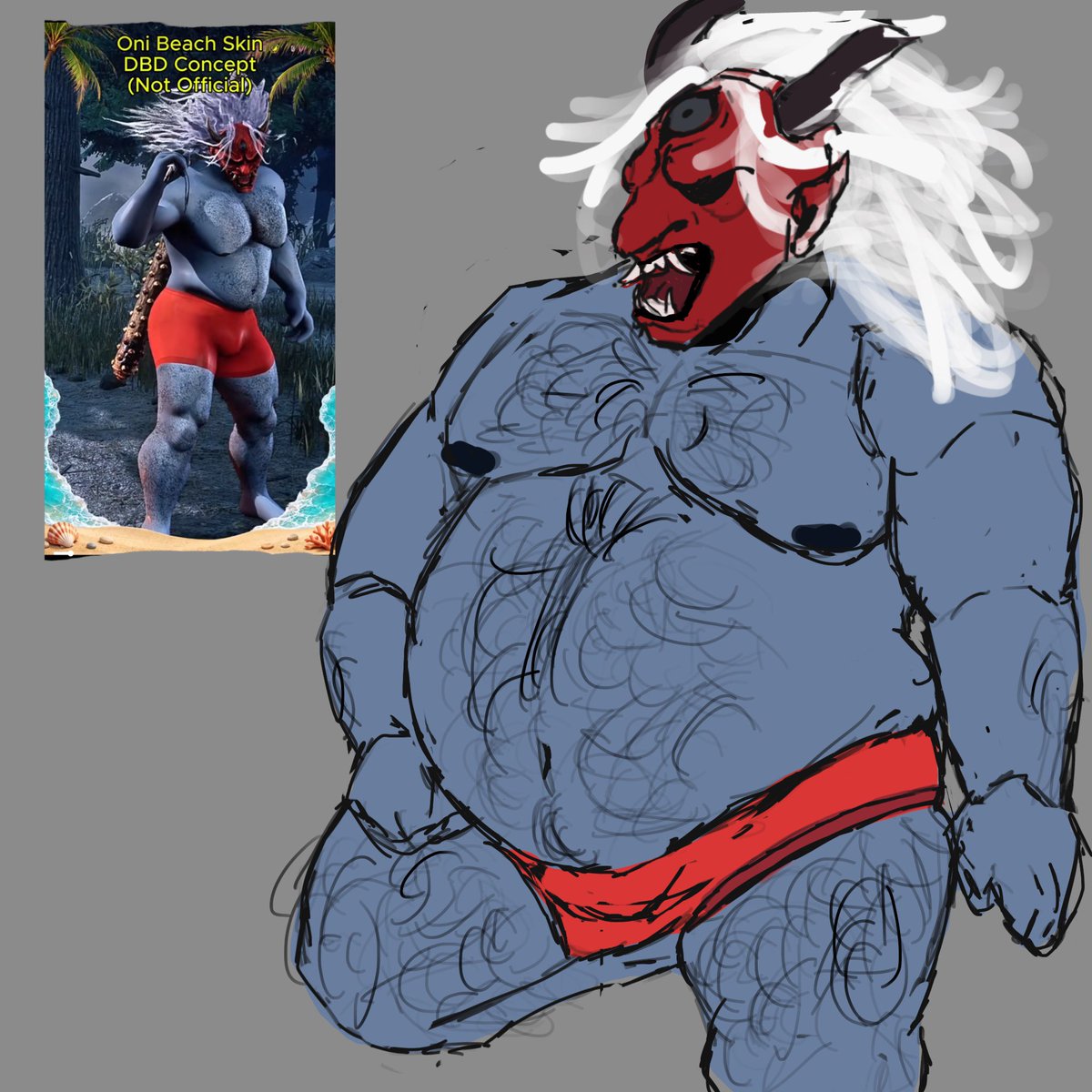ImpactSilent64's tweet photo. He is just enjoying his new summer body// a quick draw of Oni https://t.co/4kmBxqoDHL
