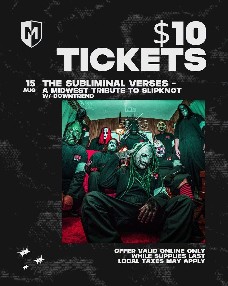DowntrendMusic's tweet photo. The Subliminal Verses - A Midwest Tribute To Slipknot are heading to the Mercury Ballroom with $10 tickets! 🥳 * Offer valid online only. While supplies last. Local taxes may apply. 

👉 Grab your tickets here: https://t.co/W1ZsuFZnQK https://t.co/3IlODs0iA7
