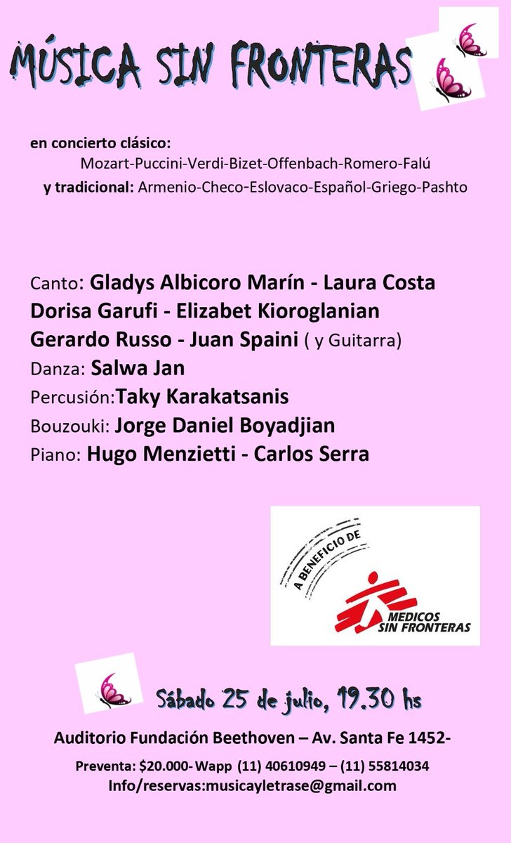 Serracds's tweet photo. Concierto a beneficio de Médicos sin Fronteras.
25 de Julio a las 19.30. Auditorio Fundación Beethoven.
Av. Santa Fe 1452. 
Comprá tu entrada por Alternativa Teatral. https://t.co/rT9VWU4dA9