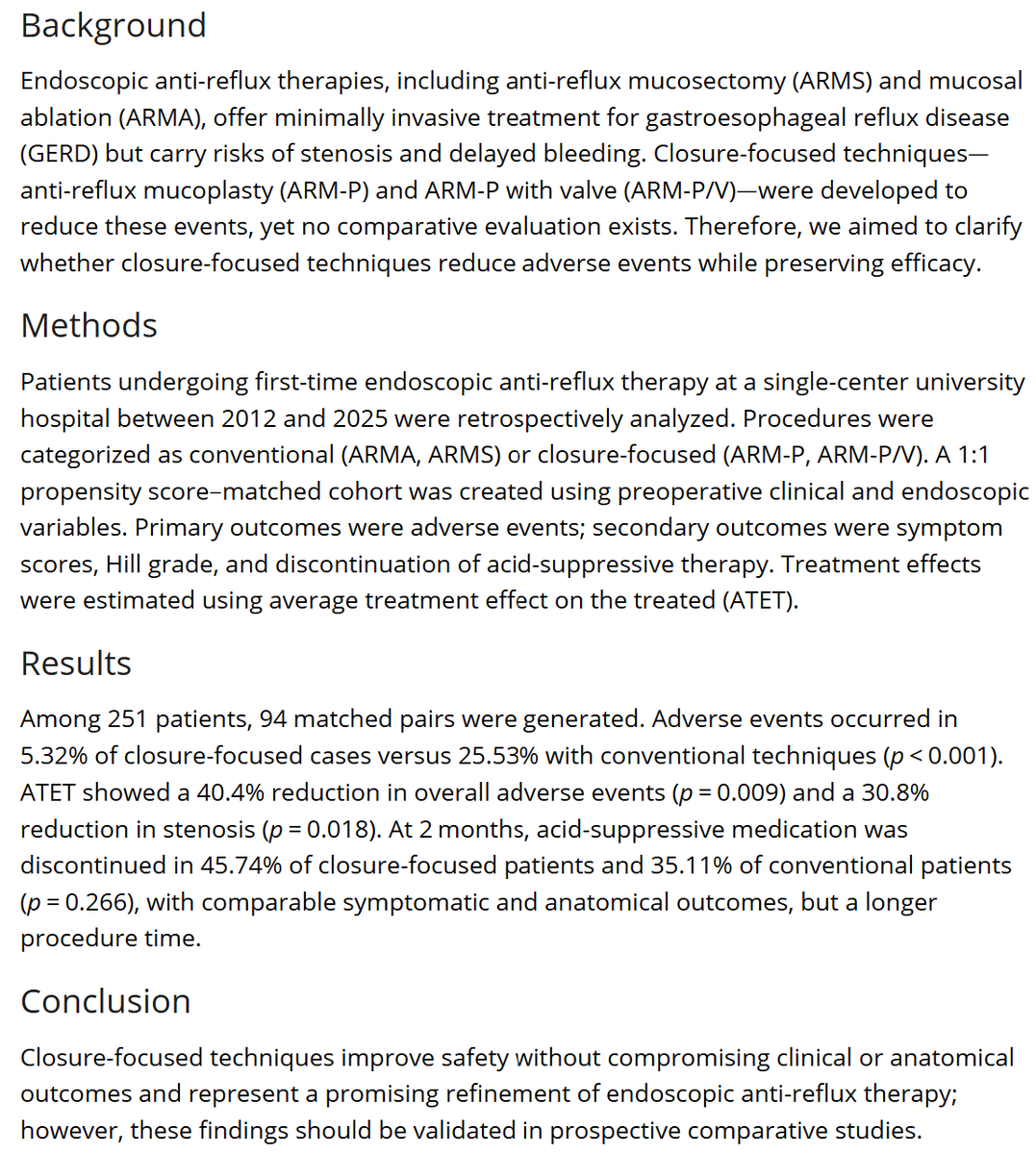 DigEndosc's tweet photo. ORIGINAL ARTICLE - Volume 38, Issue 6
Efficacy and Safety of Closure-Focused Anti-Reflux Mucoplasty Compared With Conventional ARMS: A Propensity Score–Matched Study (With Video)
https://t.co/mB8JbtXdCl https://t.co/cFQsxFsRGM