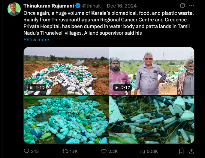 thinak_'s tweet photo. #KeralaWaste menace: 
Environmentalists have demanded @TVKVijayHQ @CMOTamilnadu govt to approach National Green Tribunal, make  @vdsatheesan govt to take back their waste from Tenkasi to Kerala & arrest waste transporters under amended Goondas Act.

https://t.co/kXCSYg8E3U

https://t.co/K858g4F8pA

https://t.co/S2l5zwbOSN

https://t.co/dL2HqpBO2Y

https://t.co/7ssbrR5dHh

https://t.co/o9XI1eZeBn