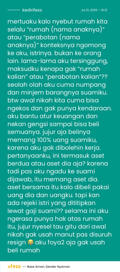 KediriFess's tweet photo. peh sakittt hatiku. dunia memang tidak ramah bagi wanita yang tidak berpenghasilan 😭 piye pendapatmu dari segi agama dan hukum?? ini beneran istri gak dapet apa2?? https://t.co/S0wVNrL3NA