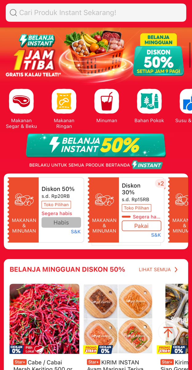 SuferFollowers_'s tweet photo. Jam segini udah mulai kerasa laper tapi mager bgt keluar belanja pasar. Mending order daging sapi &amp; buah di Shopee Belanja Instant 1 Jam Tiba. Serba seger, kantong hemat dapet Diskon 50% + jaminan Gratis Voucher Kalau Telat! 🍓 #DagingTelurShopeeInstant1Jam https://t.co/B8IXgLhG3a