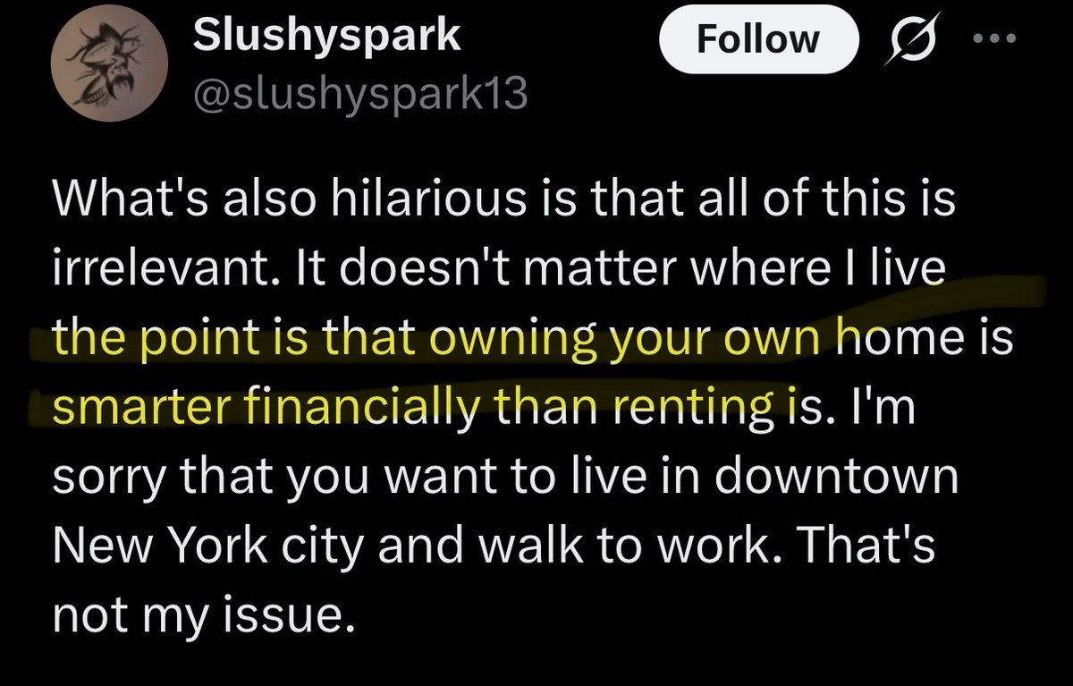 Goo167595's tweet photo. @slushyspark13 @halcyon_hazel Then what does this mean, buddy? And I’m sure it’s no coincidence that your very real mortgage and home price happen to be the national median. That’s totally random right? https://t.co/EKWHNh43do