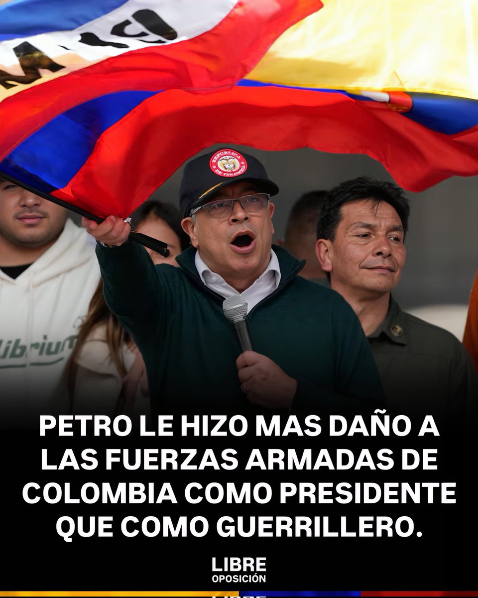 Mariano_OspinaP's tweet photo. Como guerrillero le hizo daño a la población civil, a los colombianos inermes e inocentes, no a las Fuerzas Militares, pero de presidente desmanteló las Fuerzas Armadas para darle ventajas a sus amigos terroristas narcocomunistas https://t.co/xLjKYFv3NG