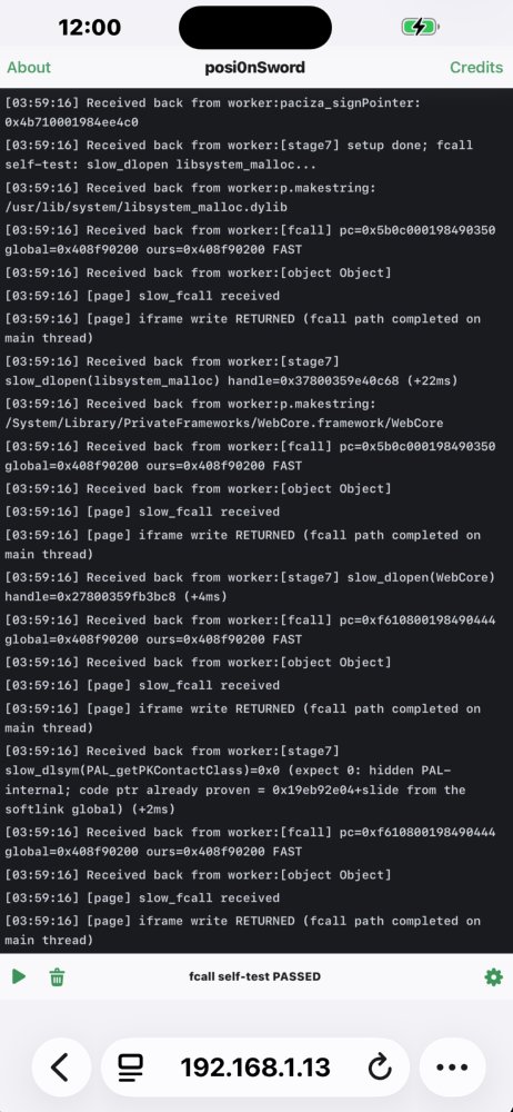 GenericCoding's tweet photo. Fixed the gadget offsets, and added fcall primitives to prove iOS 26.1 PAC bypass. https://t.co/aiQ5w8WA71