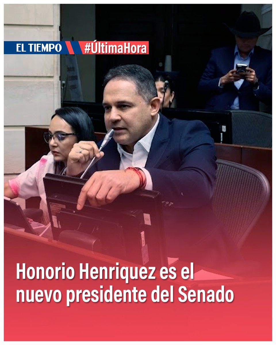 ELTIEMPO's tweet photo. #Atención 🔴 Honorio Henríquez fue elegido como nuevo presidente del Senado. El resultado de esta decisión fue 45 votos para Alfredo Deluque -candidato con el guiño de Abelardo de la Espriella- y 51 para Henríquez, el ganador.

Conozca la ampliación de la información en el siguiente enlace: 
https://t.co/km9gzOBJOQ