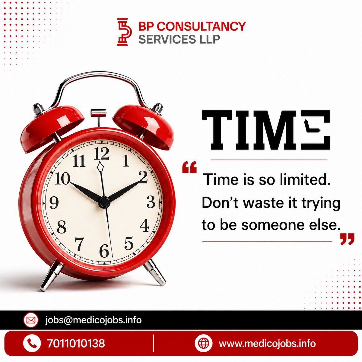 vinay_vt's tweet photo. ⏳ Time is your most valuable asset. Spend it becoming the best version of yourself—not someone else.
#TimeMatters #GrowthMindset #Leadership #Success #Motivation #BeYourself #BPConsultancyServicesLLP #MedicoJobs https://t.co/IFwRghmU5x