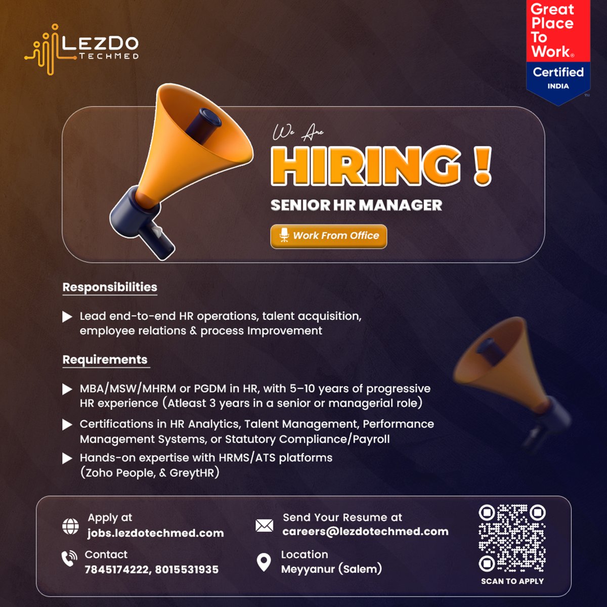 lezdotechmedind's tweet photo. LezDo TechMed is looking for an experienced Senior HR Manager to take charge of our people function and help build a high-performance, people-first culture. Apply at https://t.co/RHXiGaNtA3 or send your resume to careers@lezdotechmed.com

#hiring  #hrmanager #lezdotechmedindia https://t.co/Cn5IUinnu7