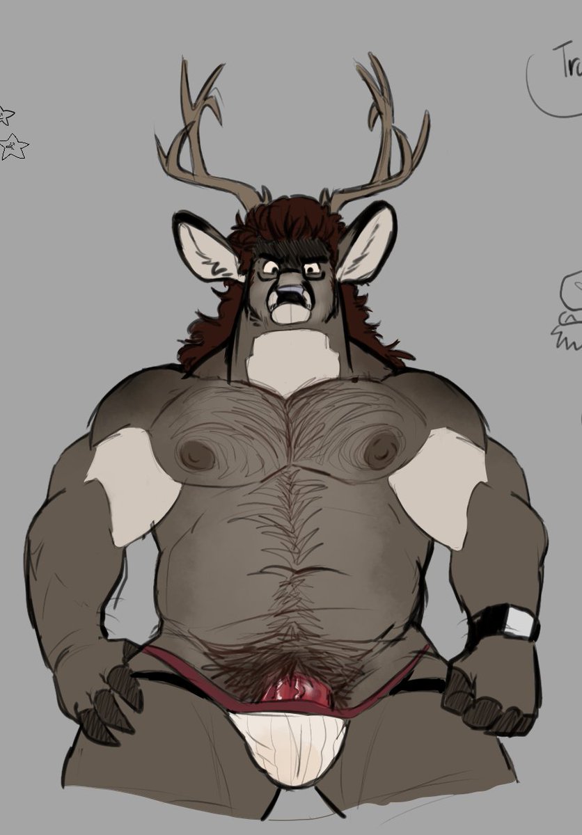 worldeater011's tweet photo. redrew some nothingburger elk and deer hunks from december (1st old ->2&amp;3  new) , feat. my partner's oc as a mule deer

#furryㅤㅤㅤ #furrymuscle #furrybara #bara https://t.co/dG93qeBtpn