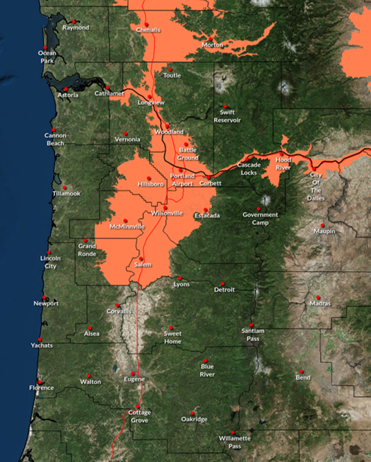 NWSPortland's tweet photo. The Heat Advisory in effect from 10 AM Tue 7/21 through 11 PM Wed 7/22 has been EXPANDED to cover all of the Portland/Vancouver Metro, Tualatin Valley, Lower Columbia &amp; Cowlitz Valleys, Western/Central Columbia Gorge, Hood River Valley, and Central Willamette Valley. #orwx #wawx https://t.co/dP2c6jbbhq