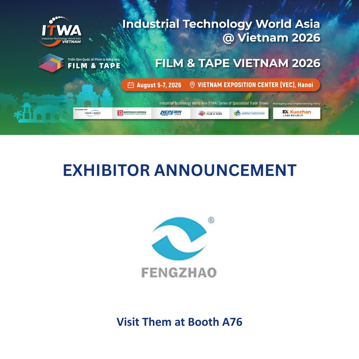FilmandTapeEXPO's tweet photo. 🎉 𝗙𝗘𝗡𝗚𝗭𝗛𝗔𝗢 𝗩𝗜𝗘𝗧𝗡𝗔𝗠 will exhibit at 𝗙𝗜𝗟𝗠 &amp; 𝗧𝗔𝗣𝗘 𝗩𝗜𝗘𝗧𝗡𝗔𝗠 𝟮𝟬𝟮𝟲!

Discover protective film solutions for optoelectronics, automotive, medical, glass &amp; more.

📍 Booth A76 | Aug 5–7, 2026 | VEC, Hanoi
🎟 Free Registration: https://t.co/g3H2BlkARO https://t.co/Uyn04xfR0J