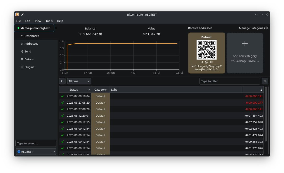 BitcoinSafeOrg's tweet photo. Bitcoin-Safe 2.1.0 / 2.1.1  is out 🚀

- Light/Dark theme switching
- Show Compact Block Filter nodes on the map
- Added support for @metrovaultapp
- Upgrade @bitcoindevkit  3.0
- Bug fixes 

https://t.co/L8aB7sRWm5

#Bitcoin #SelfCustody https://t.co/0xhIIOFFkQ