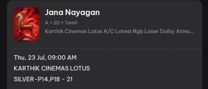 rajeshbaskar199's tweet photo. #Kumbakonam #KarthikCinemasLotus FDFS Booked  #JanaNayagan 
#OneLastTime  @actorvijay Anna 
@TVKVijayHQ @KvnProductions 
#JanaNayaganVijay https://t.co/ERR5lAwbl5