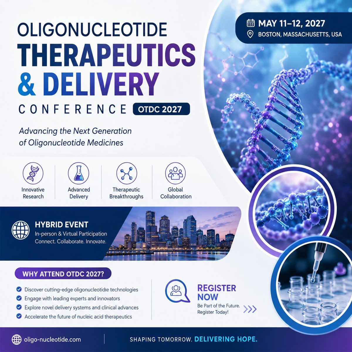 OTDC2027's tweet photo. Join the Oligonucleotide Therapeutics and Delivery Conference (OTDC 2027), a Hybrid Event taking place May 11–12, 2027 in Boston, Massachusetts, USA.

📍 Register Now: https://t.co/VH1Y0cLtfq https://t.co/ZjOTvCPOSE