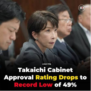 KatherinNUW90K's tweet photo. Takaichi’s cabinet approval rating slumps to 49%, with massive support loss among elderly voters who once backed her.
#CabinetApprovalDrop #ElderlyVotersDisillusioned https://t.co/7zZckAJSbZ