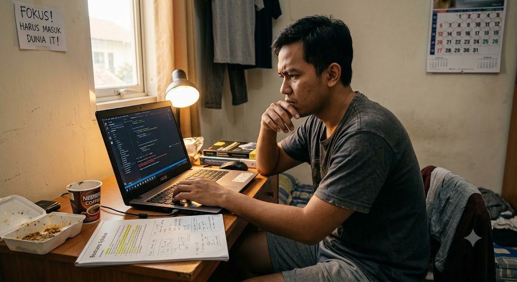 Leonsz04's tweet photo. Leon Saga - Part 2

Sebelum resign, gw sempat minta promosi ke bos, padahal KPI gw hampir selalu achieve.

Tapi jawaban beliau cuma satu:

"Enggak dulu ya."

Tanpa banyak drama, bulan berikutnya gw langsung resign.

Tahun itu adalah 2018, saat industri IT lagi booming karena e-commerce. Gw pun gambling dengan karier gw dan memutuskan ikut coding bootcamp di Tangerang.

Tantangannya gak kecil.

Gw harus beli laptop baru seharga Rp8 juta, sementara tabungan gw saat itu cuma sekitar Rp24 juta. Belum lagi harus bayar kos dan biaya hidup.

Akhirnya gw masuk ke survival mode.

Gw pilih jalan kaki buat hemat ongkos. Langganan catering murah di dekat kos, bahkan makan menu yang sama selama seminggu demi menghemat pengeluaran.

Bosen?

Banget. Tapi gw sadar, ini harga yang harus gw bayar kalau mau switch career.

Setiap weekend gw cuma di kos, belajar terus supaya bisa lulus bootcamp dengan hasil yang bagus.

Target gw cuma satu:

Harus berhasil masuk ke dunia IT.

To be continued...
