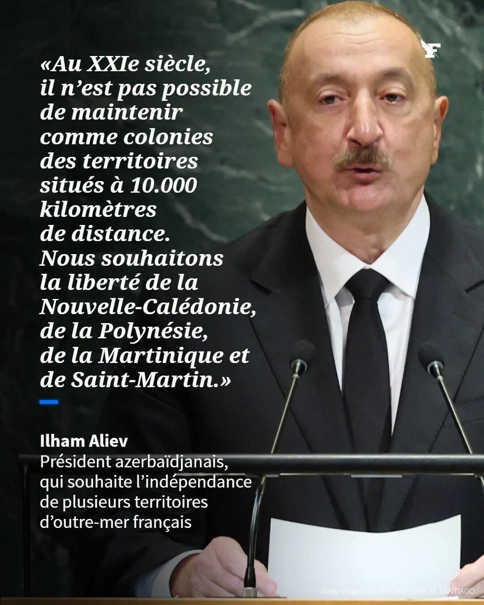 davidsaforcada's tweet photo. Les propos d’Ilham Aliyev sont inadmissibles.

Le dirigeant d’un régime autoritaire, qui a repris le Haut-Karabakh par la force en 2023, provoquant l’exode de plus de 100 000 Arméniens, est particulièrement mal placé pour donner à la France des leçons de liberté des peuples. 

La Nouvelle-Calédonie, la Polynésie, la Martinique et Saint-Martin ne sont pas des colonies : ce sont des territoires français, peuplés de citoyens français, disposant de représentants élus et de statuts largement autonomes. Leur avenir appartient à leurs habitants, pas au président azerbaïdjanais.

Derrière ce prétendu anticolonialisme se cache une grossière opération d’ingérence dirigée contre la France, en représailles à son soutien à l’Arménie. Aliyev ne défend pas le droit des peuples : il l’instrumentalise.

Nos compatriotes ultramarins ne vivent pas à « 10 000 kilomètres de la France ». Ils sont la France et la France n’a aucune leçon de souveraineté à recevoir de celui qui a imposé la sienne par les armes.

#France #Azerbaijan #Armenie #NouvelleCaledonie #outremer