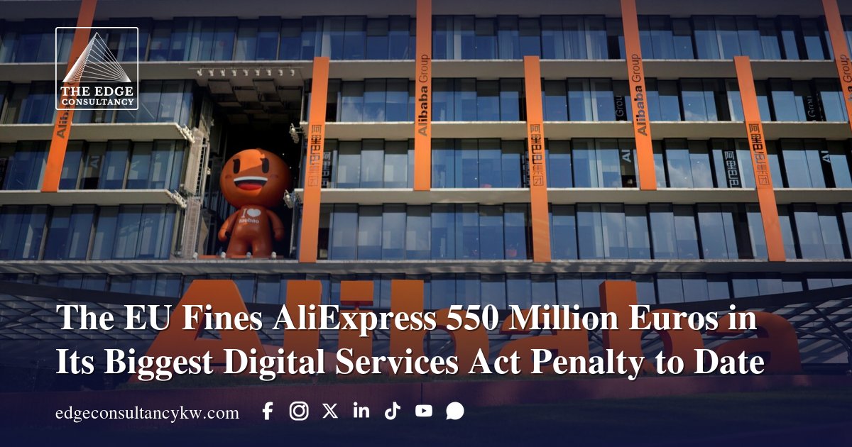 edgeconsultkw's tweet photo. The EU Fines AliExpress 550 Million Euros in Its Biggest Digital Services Act Penalty to Date

Brussels moved from writing digital rules to enforcing them at scale, with a record fine against a major Chinese platform.

📌 A 550 million euro fine on AliExpress, the largest under the Digital Services Act to date 
📌 For failing to assess and reduce the risk of illegal, unsafe and counterfeit products 
📌 Investigation opened 14 March 2024, covering conduct that ran until at least June 2025 
📌 AliExpress must file a compliance action plan by 20 October 2026 
📌 The company calls the fine disproportionate and is weighing its options, including an appeal

📍 The read: A concrete benchmark for platform accountability that regulators and e-commerce operators in the Gulf and Egypt are watching, and another marker in the West-China technology and trade tension.

🔗 Full analysis: https://t.co/btTgzd0Upn

📩 Newsletter: https://t.co/GoTtay2Rcg

📱 WhatsApp channel: https://t.co/kInKHEYdeo

#AliExpress #EU #DigitalServicesAct #China #Ecommerce
