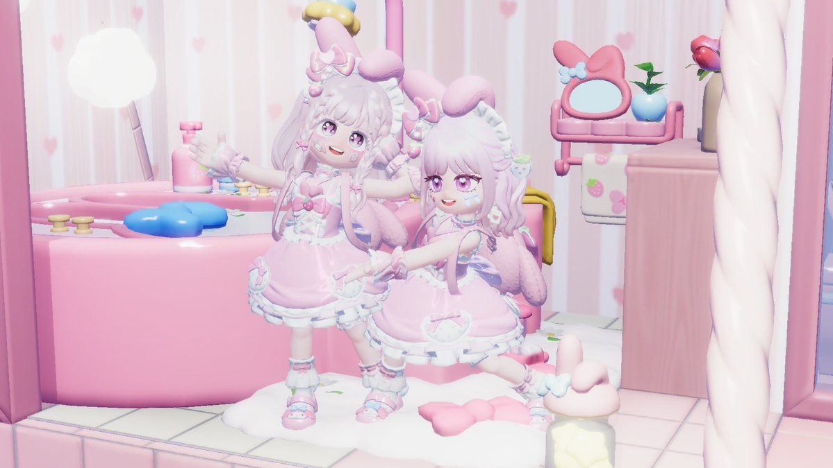 Megvuvchan's tweet photo. あやちとマイメロコーデ🩷
もうただ立ってるだけでもかわいい🐰
かわいい写真ありがとう☺️💓
またあそぼーねっ！❣️
@aya_chi1115 

#Heartopia_JP 
#ハートピア https://t.co/MREDjtqllb