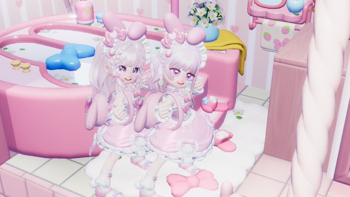Megvuvchan's tweet photo. あやちとマイメロコーデ🩷
もうただ立ってるだけでもかわいい🐰
かわいい写真ありがとう☺️💓
またあそぼーねっ！❣️
@aya_chi1115 

#Heartopia_JP 
#ハートピア https://t.co/MREDjtqllb