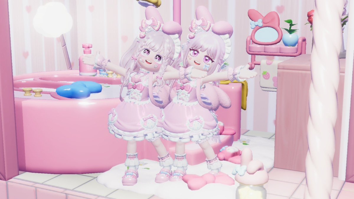 Megvuvchan's tweet photo. あやちとマイメロコーデ🩷
もうただ立ってるだけでもかわいい🐰
かわいい写真ありがとう☺️💓
またあそぼーねっ！❣️
@aya_chi1115 

#Heartopia_JP 
#ハートピア https://t.co/MREDjtqllb