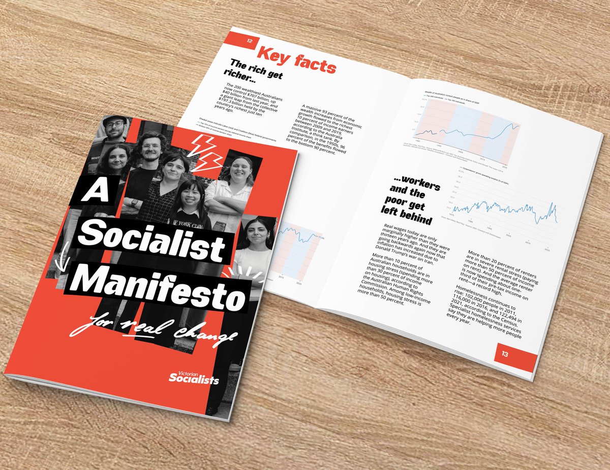 vic_socialists's tweet photo. Our 2026 state election manifesto is at the printers now. The first chance you'll have to grab a copy is at our campaign launch, taking place on Sat 1st August, 4pm at the Aboriginal Advancement League in Thornbury. Tickets are selling fast - get yours today via the link below. https://t.co/5kNP4pfRqs