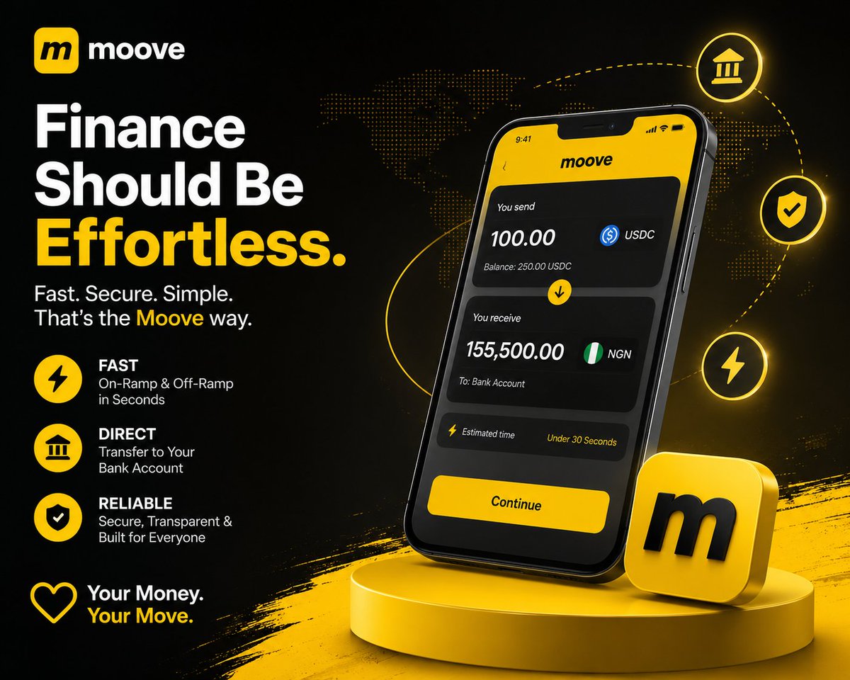 MDAMMiraj1's tweet photo. Real innovation isn't about making finance more complicated.

It's about making every transaction feel effortless.

With 
@moovexyz
moving between crypto and local currency becomes simple, fast, and reliable.

Less waiting.
Less friction.
More freedom to use your money.

That's the direction Web3 should be heading.

💛 Your Money. Your Move.
