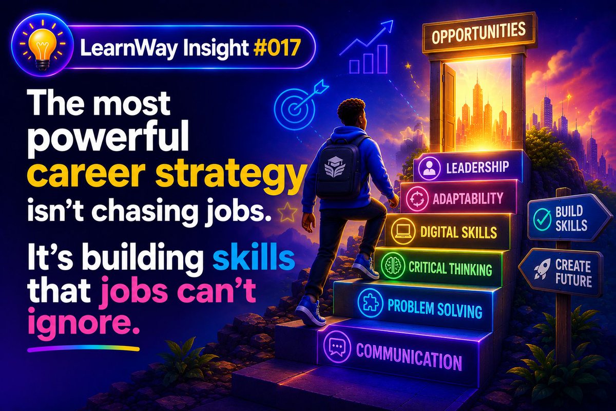 LearnwayApp's tweet photo. 💡 LearnWay Insight #017

The most powerful career strategy isn’t chasing jobs. It’s building skills that jobs can’t ignore.

The hiring landscape is changing.

Employers are looking beyond job titles and years of experience.

They’re looking for people who can solve problems, think critically, communicate effectively, and adapt to new technologies.

The opportunities of tomorrow will belong to people who are continuously improving, not those who are standing still.

Instead of asking, “Where can I find a job?”

Start asking, “What skills can I build that make opportunities find me?”

The answer to that question could change your career.

#LearnWay #LearnWayInsights #CareerGrowth #DigitalSkills #FutureOfWork #Upskilling #ContinuousLearning #LifelongLearning