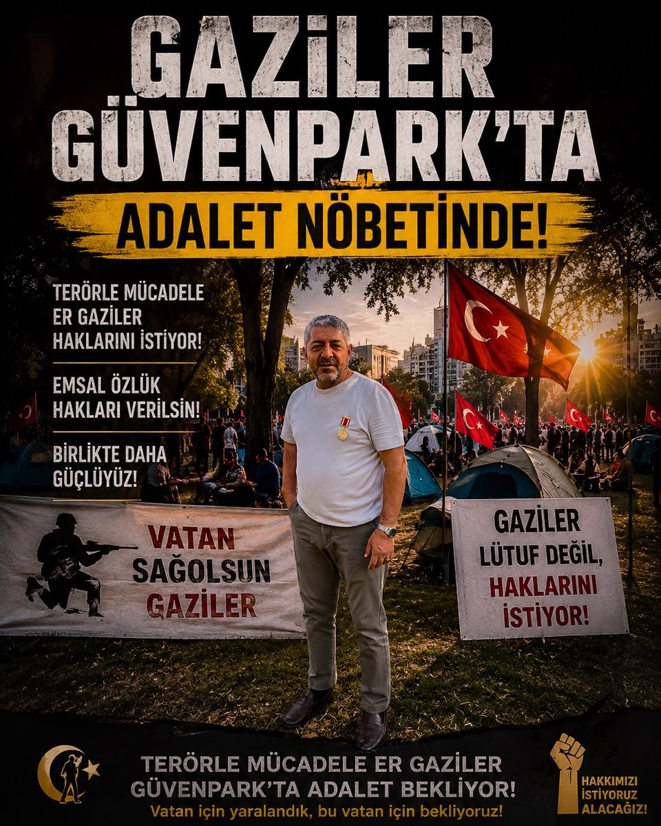 idrisTugunmus12's tweet photo. Terörle mücadele Gazisi @GaziErdem37 10. Gününde Güvenpark’ta hak arama mücadelesi veriyor. Sesimizi duyun Gazileri bu meydanda toplanmaya mecbur bırakanlar utansın…

#gazileriminyanındayım https://t.co/61LfLdGLvN