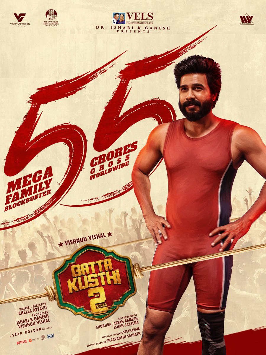 TheVishnuVishal's tweet photo. My first ₹50 crore grosser… and a moment I'll never forget.. 

To everyone who bought a ticket, laughed, cheered, and celebrated #GattaKusthi2 - thank you from the bottom of my heart.

Your love is my biggest strength. I'll continue working harder, telling better stories, and entertaining you with all I've got...

With love,
Vishnuu Vishal.