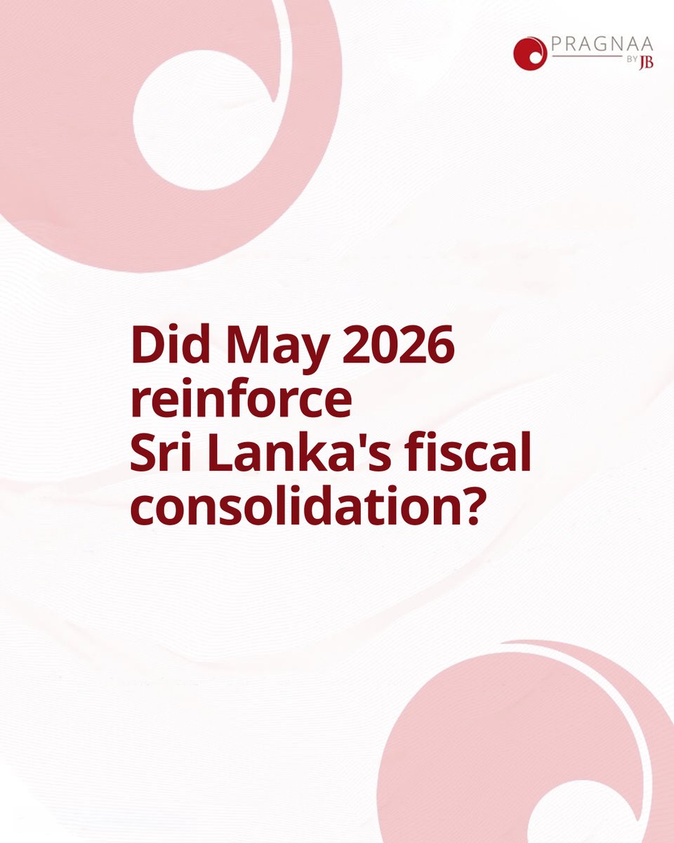 pragnaabyjb's tweet photo. Fiscal surplus recorded in May 2026

https://t.co/YkS0HaYYNE

Key Takeaways
⚪ The fiscal balance recorded a surplus of LKR 92.3 billion in May 2026, marking a turnaround from the LKR 11.3 billion deficit recorded in April.

⚪ Total expenditure rose by 5.1% YoY to LKR 486.3 billion, while interest payments declined compared with the corresponding month of the previous year to LKR 176.1 billion.

⚪ Government revenue increased by 18.8% YoY to LKR 578.1 billion, primarily supported by strong tax revenue collections, which amounted to LKR 546.9 billion.

⚪ The primary balance recorded a surplus of LKR 268.4 billion, representing a 27.7% YoY increase in May and highlighting the continued strengthening of the Government’s underlying fiscal position.

#pragnaabyjb #insightsbypragnaa #SriLankInflation  #EconomicUpdate #InvestmentInsights