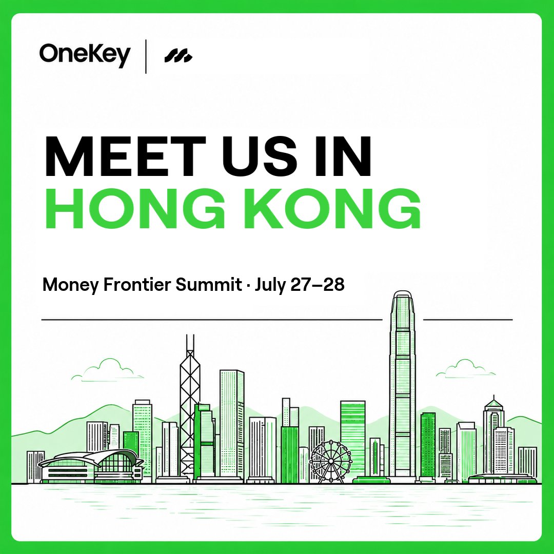 OneKeyHQ's tweet photo. One week to go. Hong Kong🇭🇰

Catch us at @MoneyFrontierhk, July 27–28. We can’t wait to meet you IRL.

Swing by the OneKey booth to:
🔑 Try OneKey hardware wallets
💬 Meet the team
🎁 Grab exclusive event merch
🤝 Connect with creators &amp; community partners https://t.co/xY8NwIPEE3