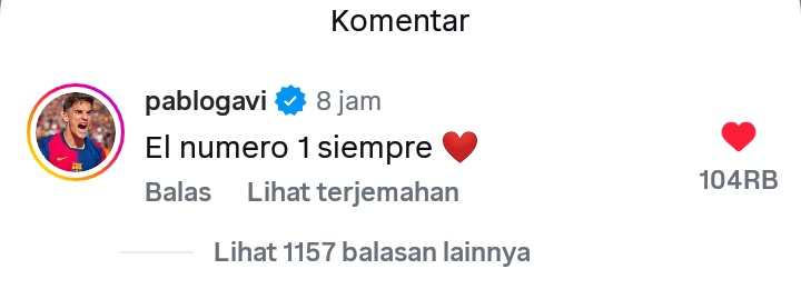 barcastuff_idn's tweet photo. Gavi mengomentari postingan Messi : nomor 1 selamanya ❤ https://t.co/krM0BFeONT