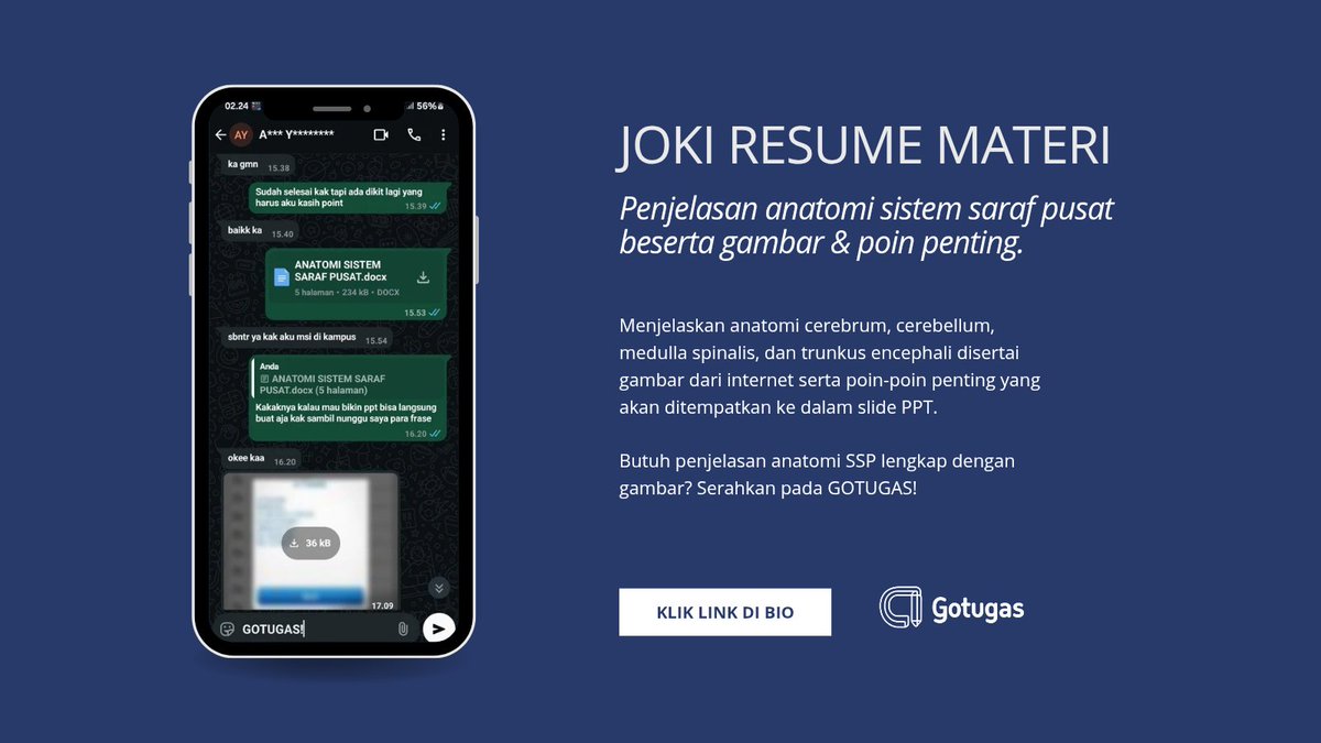 GoTugasID's tweet photo. TESTI JOKI RESUME MATERI

☞ Penjelasan anatomi sistem saraf pusat beserta gambar &amp; poin penting https://t.co/UNkEmzmp2u