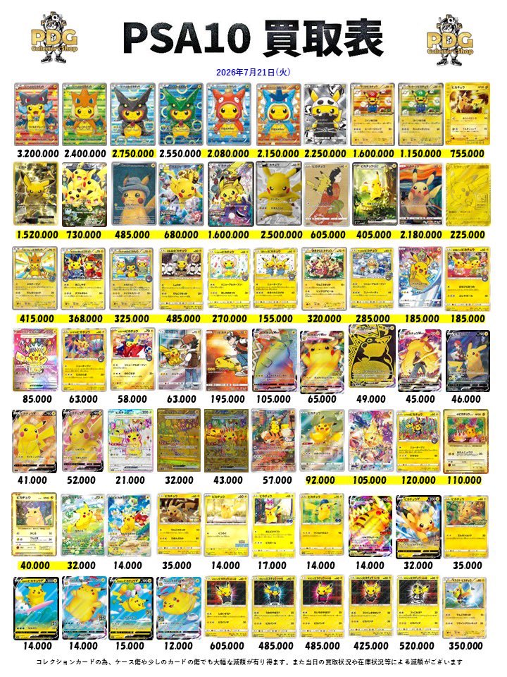 今日のPSA10の買取表になります‼️🐯 本日は枚数制限なしで【PSAとBOX