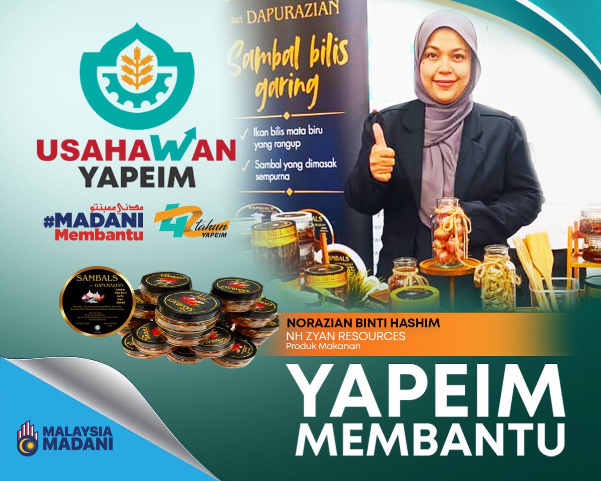 YAPEIM_Official's tweet photo. YAPEIM MEMBANTU | Membina Usahawan, Menggerakkan Ekonomi Ummah

Di sebalik setiap produk tempatan, tersimpan sebuah kisah perjuangan. Di sebalik setiap usahawan, lahir sebuah harapan untuk mengubah kehidupan.

Kisah Puan Norazian Binti Hashim, pengasas NH Zyan Resources, membuktikan bahawa dengan bimbingan, peluang dan sokongan yang tepat, produk tempatan mampu melangkah lebih jauh dan memberi manfaat kepada lebih ramai masyarakat.

—————————

Kami di YAPEIM sentiasa menghargai sokongan orang ramai dalam apa jua bentuk bagi membantu mereka yang memerlukan di seluruh negara.

Zahirkan sokongan anda dengan menyumbang melalui 2 cara mudah:

📌 Sumbangan one-off: https://t.co/3EjKEx6zHU

📌 Sumbangan bulanan automatik (Direct Debit) : https://t.co/ZJOJAHH3bg

Anda juga boleh menyumbang melalui Kempen Hope For Gaza
📌 Sumbangan one-off : https://t.co/M3G96iu4RM

📌 Sumbangan bulanan automatik (Direct Debit) : https://t.co/ZwbwzNYGsV

#YAPEIM
#YAPEIMMembantu 
#MADANIMembantu 
#MADANIBekerja
#SebarkanSalam
#KitaKawan
#UlangTahunYAPEIM42