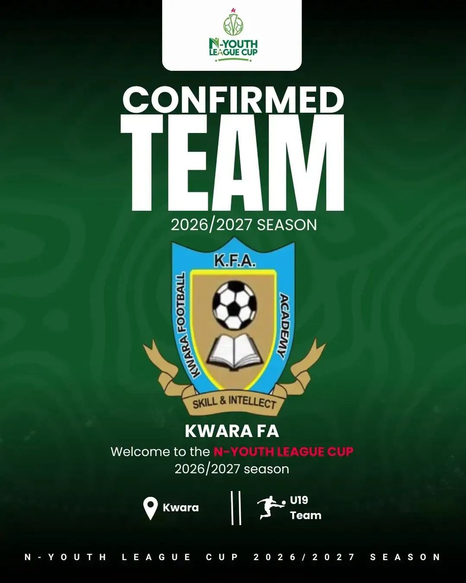 KFAilorin's tweet photo. Confirmed !

We will be playing in our third season in the Nigeria Youth League Cup 

#WeAreKFA https://t.co/ZpzjBuJ4xq