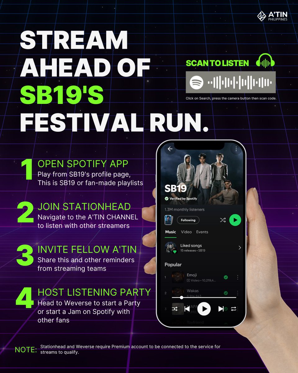 SB19_ATINph's tweet photo. Palambing naman A'TIN. 🫣 If dumaan ito sa feed nyo, can you open your Spotify account and do one round of This is SB19, songs from their profile page or a playlist from our streaming teams? Sabay-sabay natin itaas ang ML at Top Artist ranking nila ahead of their festival run. 🙏

🎧 Listen to their music on Spotify: https://t.co/zFIYok1wht

@SB19Official #SB19