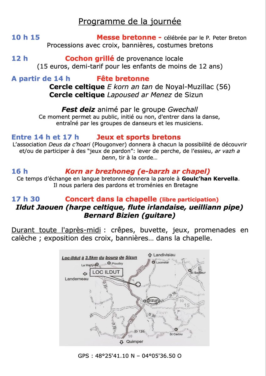 YvonBourles's tweet photo. Mon pardon préféré… et une belle place y sera faite au breton : une messe bilingue, une conférence par Goulc’han Kervella ! Deuit niverus… ha komzit brezhoneg !
#Breizh #bzh #brezhoneg #bzhg #Sizun #PennArBed #Finistère #LocIldut #LogIldut https://t.co/xZpVIYC5we